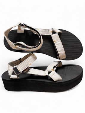 Teva Women's Cream Floral Strap Platform Sandals-Size 10